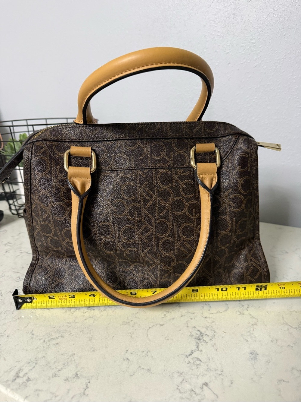 Calvin Klein Brown Monogram Satchel with Tan Handles - Picture 5 of 6